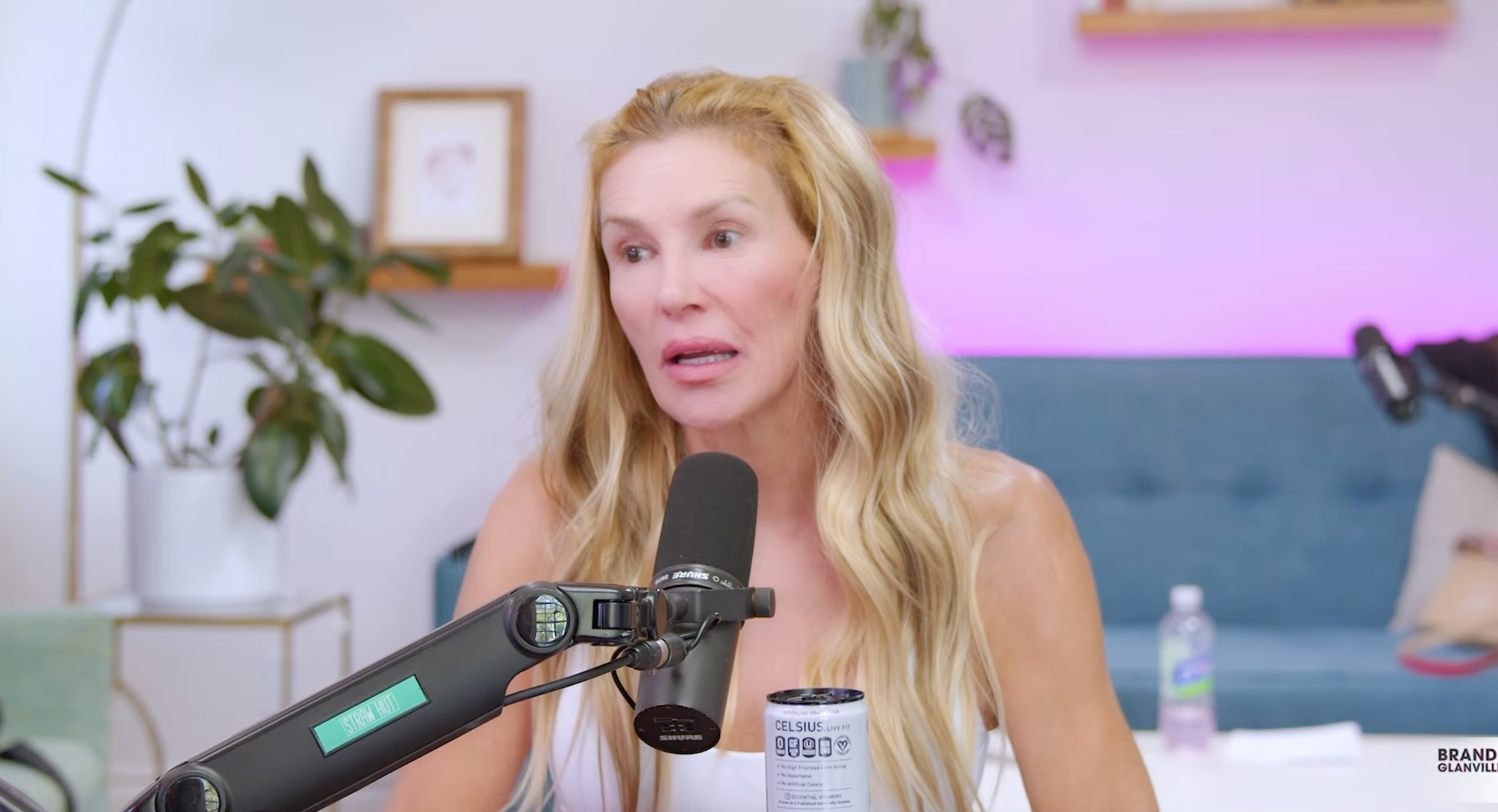 Brandi Glanville with a microphone in front of her.
