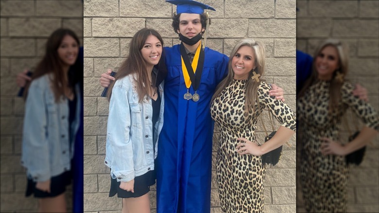 Brandi Passante (R) poses next to her children wearing a leopard print dress