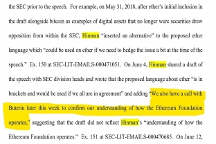 Công bố email của Hinman, SEC từ lâu đã không coi Ethereum là chứng khoán